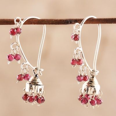Alternate image for Garnet and Sterling Silver Handcrafted Jhumki Earrings Music