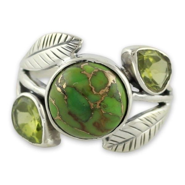 Alternate image for Handmade Peridot Ring with Composite Turquoise Green Ivy
