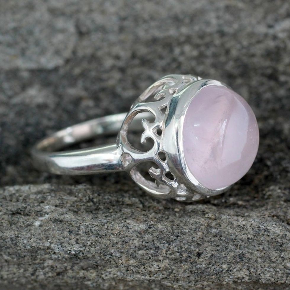 Rose Quartz Jewelry Sterling Silver Solitaire Ring 'Romantic Delhi'