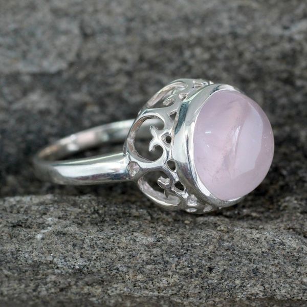 Alternate image for Rose Quartz Jewelry Sterling Silver Solitaire Ring Romantic Delhi