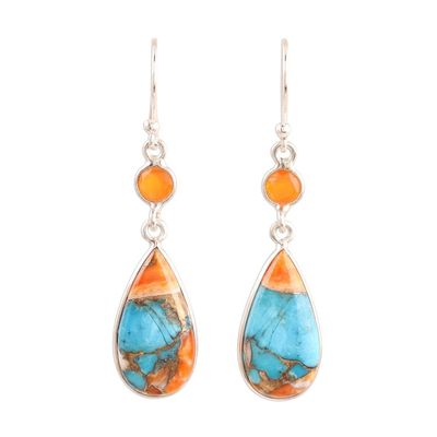 Alternate image for Carnelian and Composite Turquoise Dangle Earrings from India Teardrop Glamour