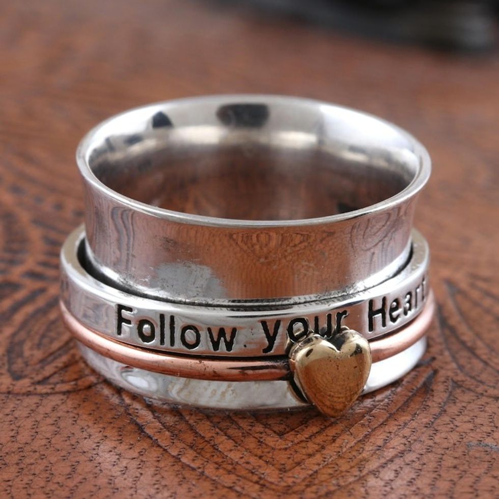 Sterling Silver Meditation Ring Follow Your Heart 'Message from the Heart'