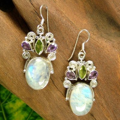 Alternate image for Sterling Silver Multigem Rainbow Moonstone Earrings Aura
