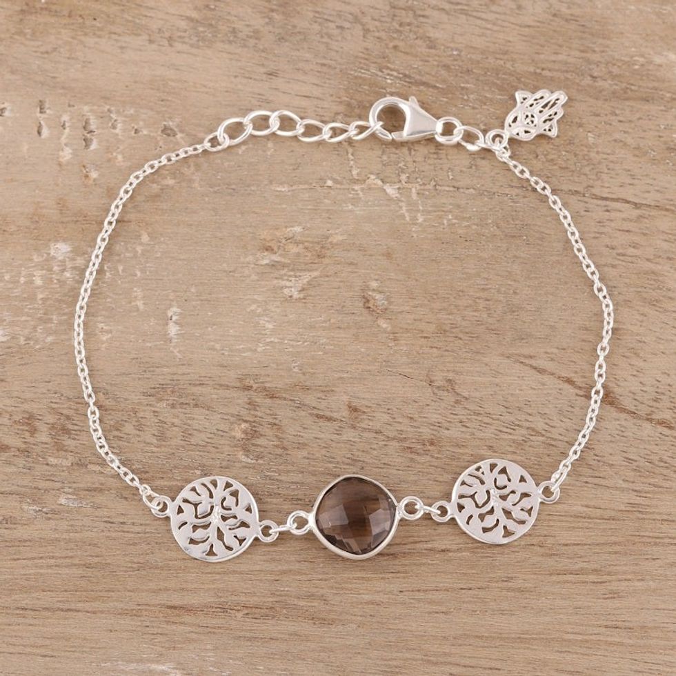 2-Carat Smoky Quartz Pendant Bracelet from India 'Hamsa Allure'