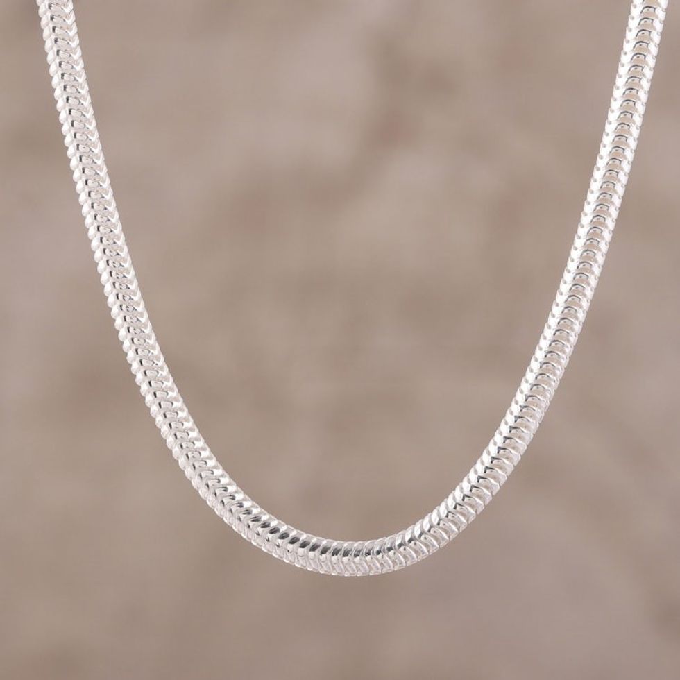 Sterling Silver Omega Chain Necklace from India 'Omega Appeal'