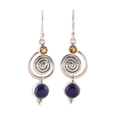 Alternate image for Swirl Pattern Lapis Lazuli and Citrine Dangle Earrings Gemstone Swirl