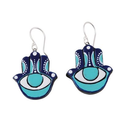 Alternate image for Hamsa Eye Ceramic Dangle Earrings from India Watchful Hamsa