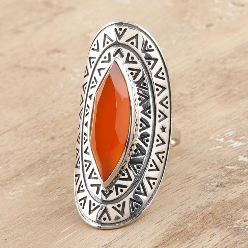 Bold Artisan Crafted Carnelian Cocktail Ring 'Eye of India'