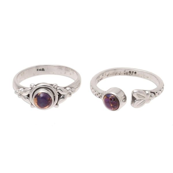 Alternate image for Purple Composite Turquoise and Sterling Silver Rings Pair Turquoise Beauty in Purple