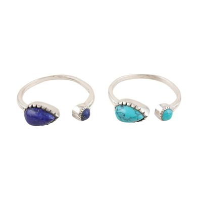 Alternate image for Sterling Silver and Gemstone Wrap Rings from India Pair Back in Blue