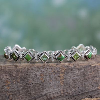 Main image for India Sterling Silver Tennis Bracelet Turquoise and Peridot Bollywood Forest