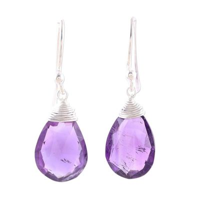 Alternate image for Faceted Amethyst Teardrop Sterling Silver Dangle Earrings Lavender Joy