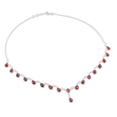 Alternate image for Artisan Crafted Sterling Silver Waterfall Garnet Necklace Scarlet Droplets