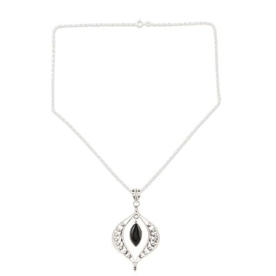 Alternate image for Sterling Silver and Onyx Pendant Necklace Midnight Petal
