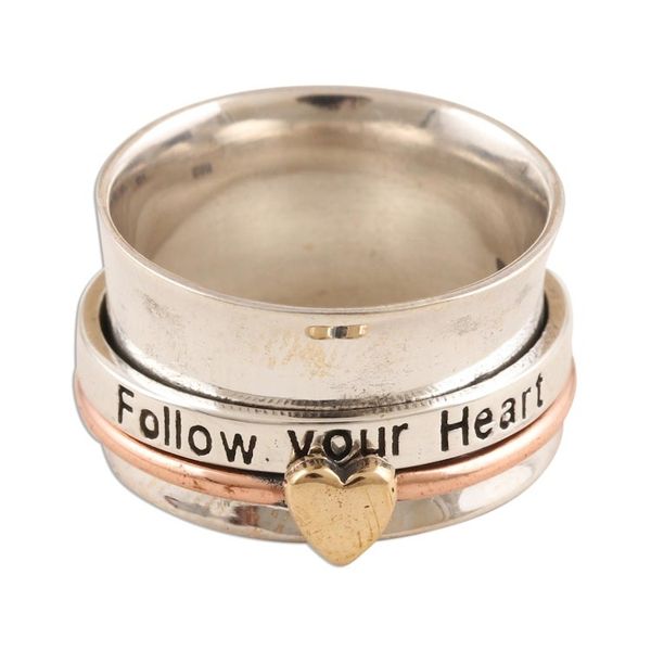 Alternate image for Sterling Silver Meditation Ring Follow Your Heart Message from the Heart