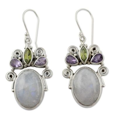 Alternate image for Sterling Silver Multigem Rainbow Moonstone Earrings Aura