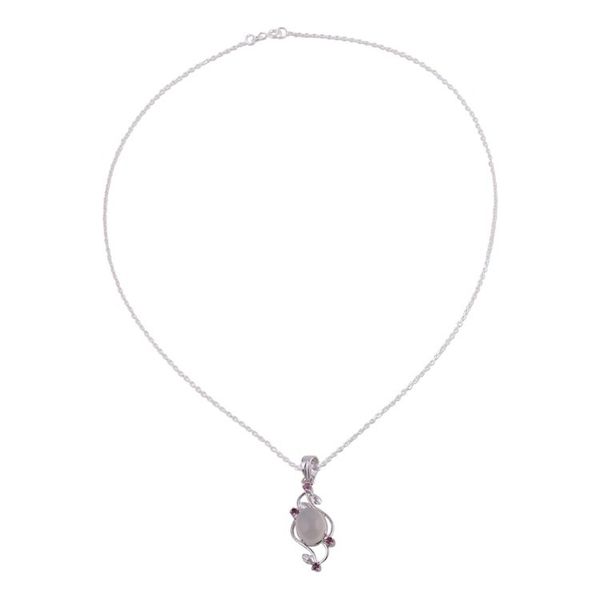 Alternate image for Moonstone and Ruby Sterling Silver Pendant Necklace Moonlight Revel