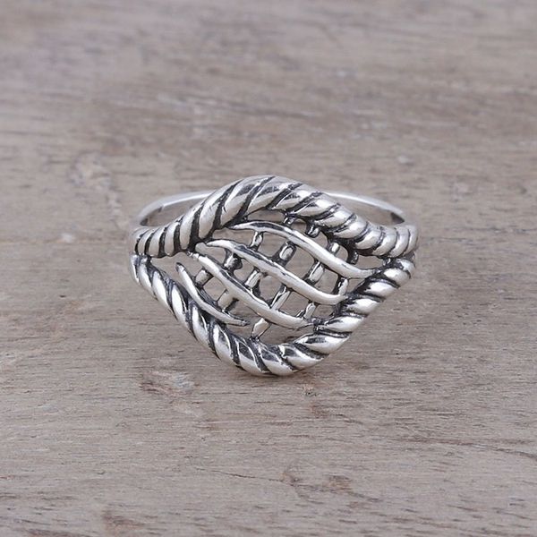 Alternate image for Woven Motif Sterling Silver Cocktail Ring from India Intertwined Elegance