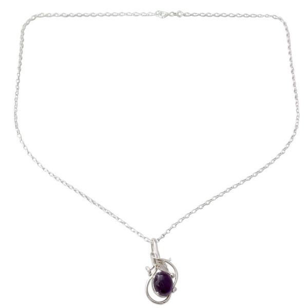 Alternate image for Handcrafted Sterling Silver Amethyst Pendant Necklace Wild Orchid