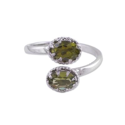 Alternate image for Rhodium Plated 3-Carat Peridot Wrap Ring from India Rapturous Nature
