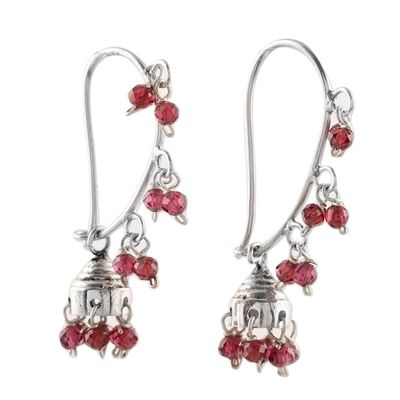 Alternate image for Garnet and Sterling Silver Handcrafted Jhumki Earrings Music