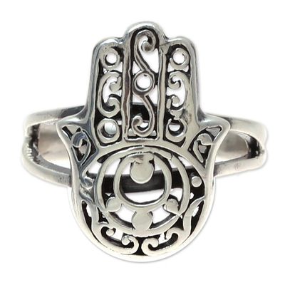 Alternate image for Sterling Silver Jali Hamsa Cocktail Ring from India Jali Hamsa