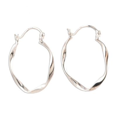 Alternate image for Unique Sterling Silver Twisted Hoop Earrings Sleek Ribbon