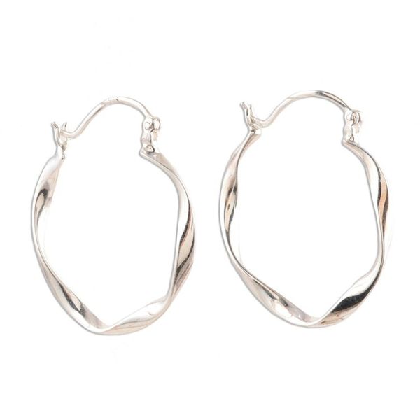 Alternate image for Unique Sterling Silver Twisted Hoop Earrings Sleek Ribbon