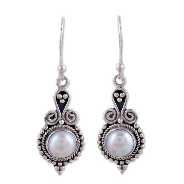 Alternate image for Pearl Earrings Sterling Silver Handmade Indian Jewelry Clouds of Desire