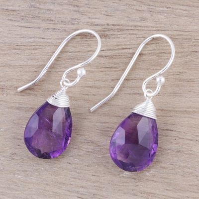 Alternate image for Faceted Amethyst Teardrop Sterling Silver Dangle Earrings Lavender Joy