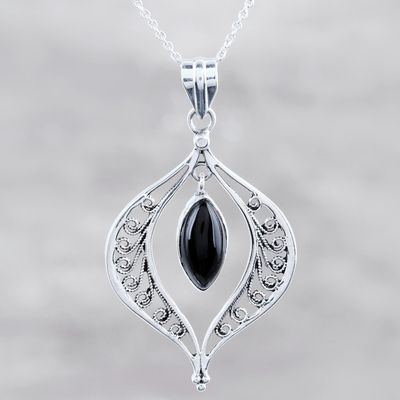 Alternate image for Sterling Silver and Onyx Pendant Necklace Midnight Petal