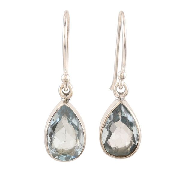 Alternate image for Teardrop Faceted Blue Topaz Silver Dangle Earrings Blue Droplets