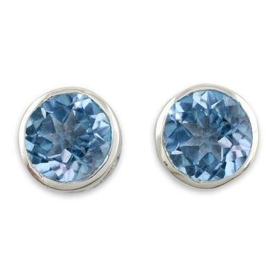 Alternate image for Blue Topaz Stud Earrings Sterling Silver Jewelry Spark of Life