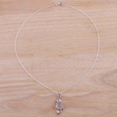 Alternate image for Moonstone and Ruby Sterling Silver Pendant Necklace Moonlight Revel