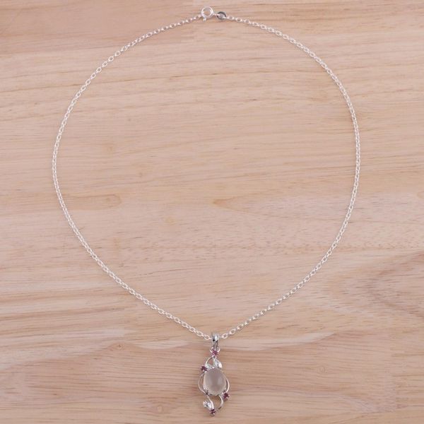 Alternate image for Moonstone and Ruby Sterling Silver Pendant Necklace Moonlight Revel