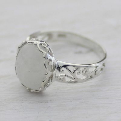 Alternate image for Rainbow Moonstone and 925 Silver Indian Jali Cocktail Ring Pure Ecstasy