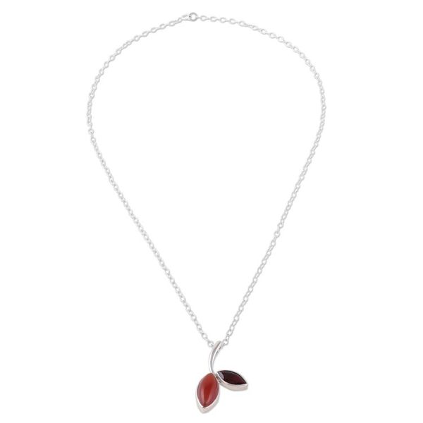 Alternate image for Leafy Pendant Necklace with Carnelian and Garnet Jewels Romance Leaf