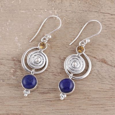 Alternate image for Swirl Pattern Lapis Lazuli and Citrine Dangle Earrings Gemstone Swirl
