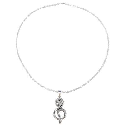 Alternate image for Serpentine Snake Sterling Silver Pendant Necklace from India Serpent Swirl