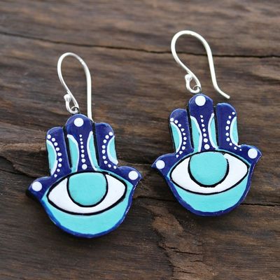 Alternate image for Hamsa Eye Ceramic Dangle Earrings from India Watchful Hamsa