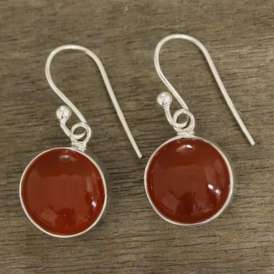 Alternate image for Round Carnelian Dangle Earrings from India Fiery Domes