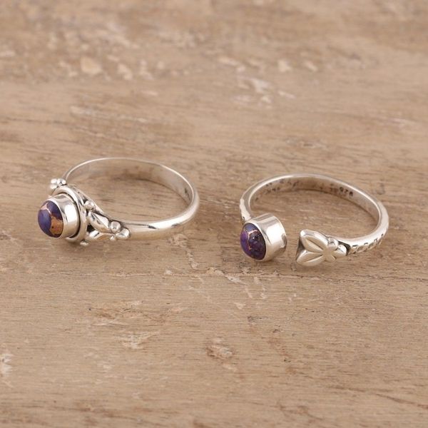 Alternate image for Purple Composite Turquoise and Sterling Silver Rings Pair Turquoise Beauty in Purple