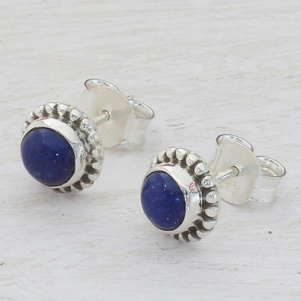 Alternate image for Lapis Lazuli and Sterling Silver Stud Earrings from India Blue Globe
