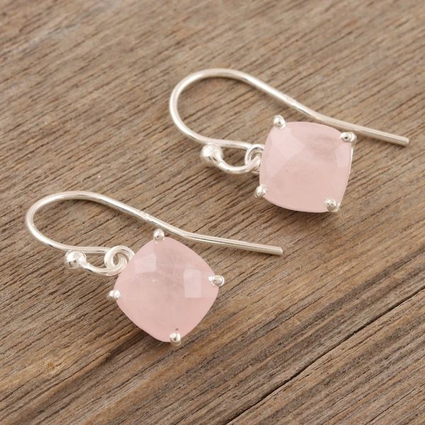 Alternate image for Natural Rose Quartz Earrings from India Heaven Sent