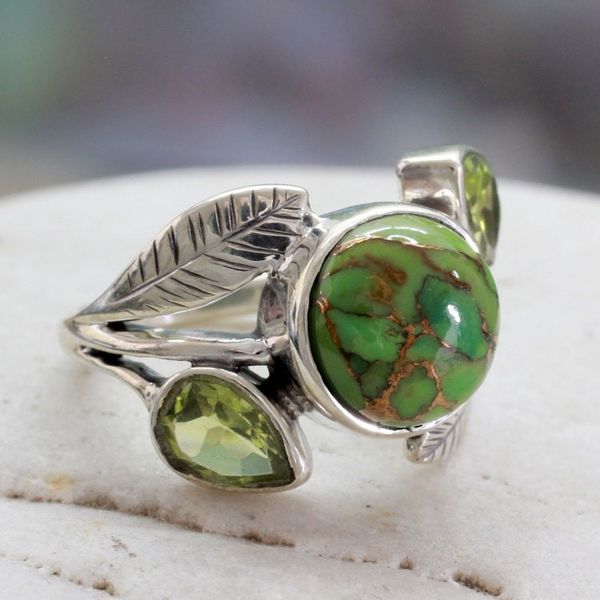 Alternate image for Handmade Peridot Ring with Composite Turquoise Green Ivy