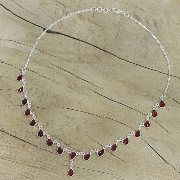Alternate image for Artisan Crafted Sterling Silver Waterfall Garnet Necklace Scarlet Droplets