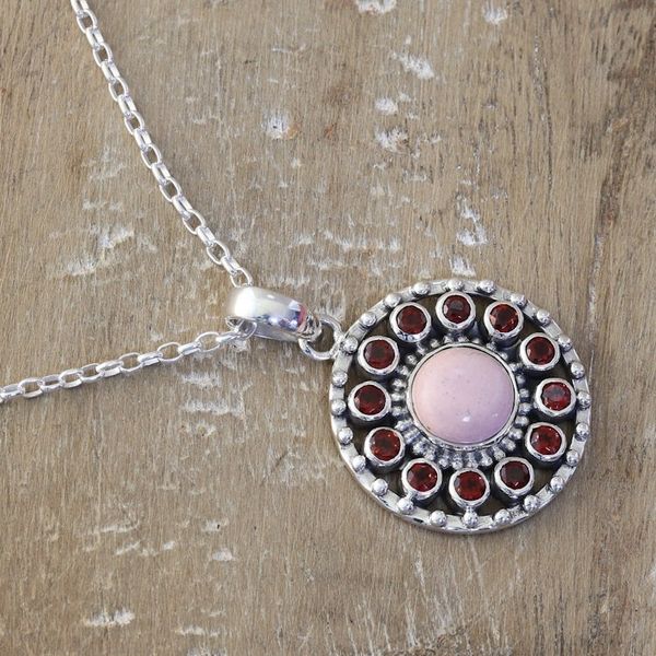 Alternate image for Opal and Garnet Sterling Silver Pendant Necklace from India Hope of the Persevering