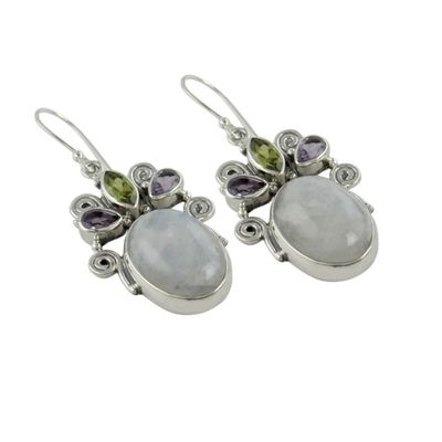 Alternate image for Sterling Silver Multigem Rainbow Moonstone Earrings Aura