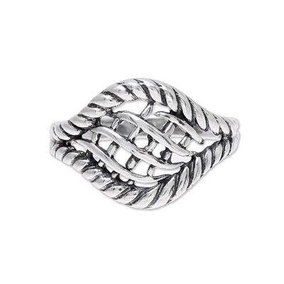 Alternate image for Woven Motif Sterling Silver Cocktail Ring from India Intertwined Elegance