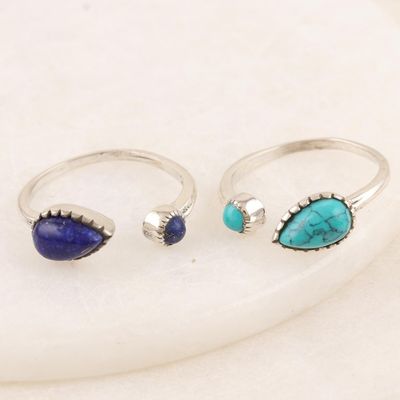 Alternate image for Sterling Silver and Gemstone Wrap Rings from India Pair Back in Blue
